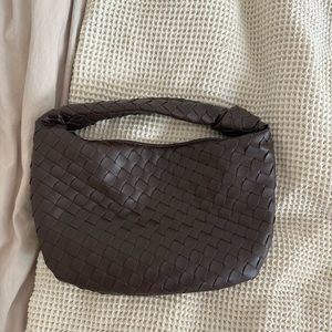 Brown woven leather knot bag